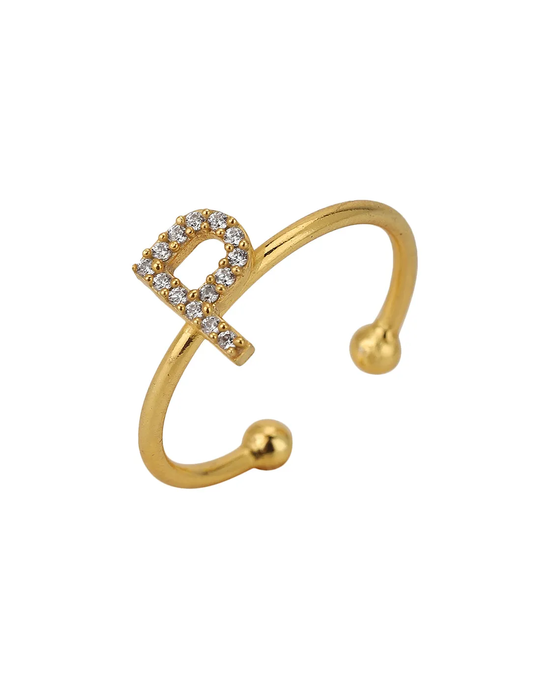 Carlton London Gold Plated "P" Shape Cz Studded Adjustable Finger Ring For Women