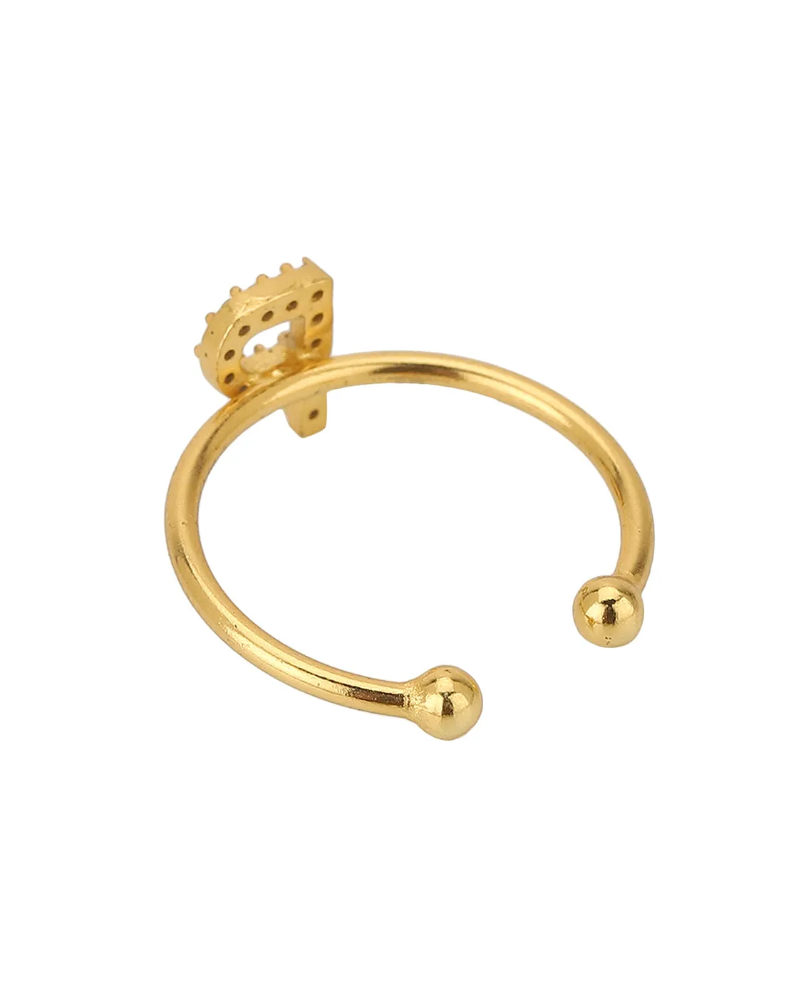 Carlton London Gold Plated "P" Shape Cz Studded Adjustable Finger Ring For Women