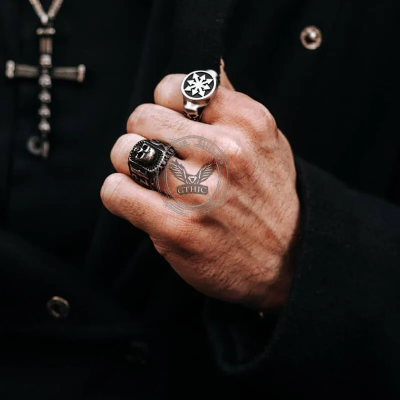 Chaos Star Stainless Steel Skull Ring