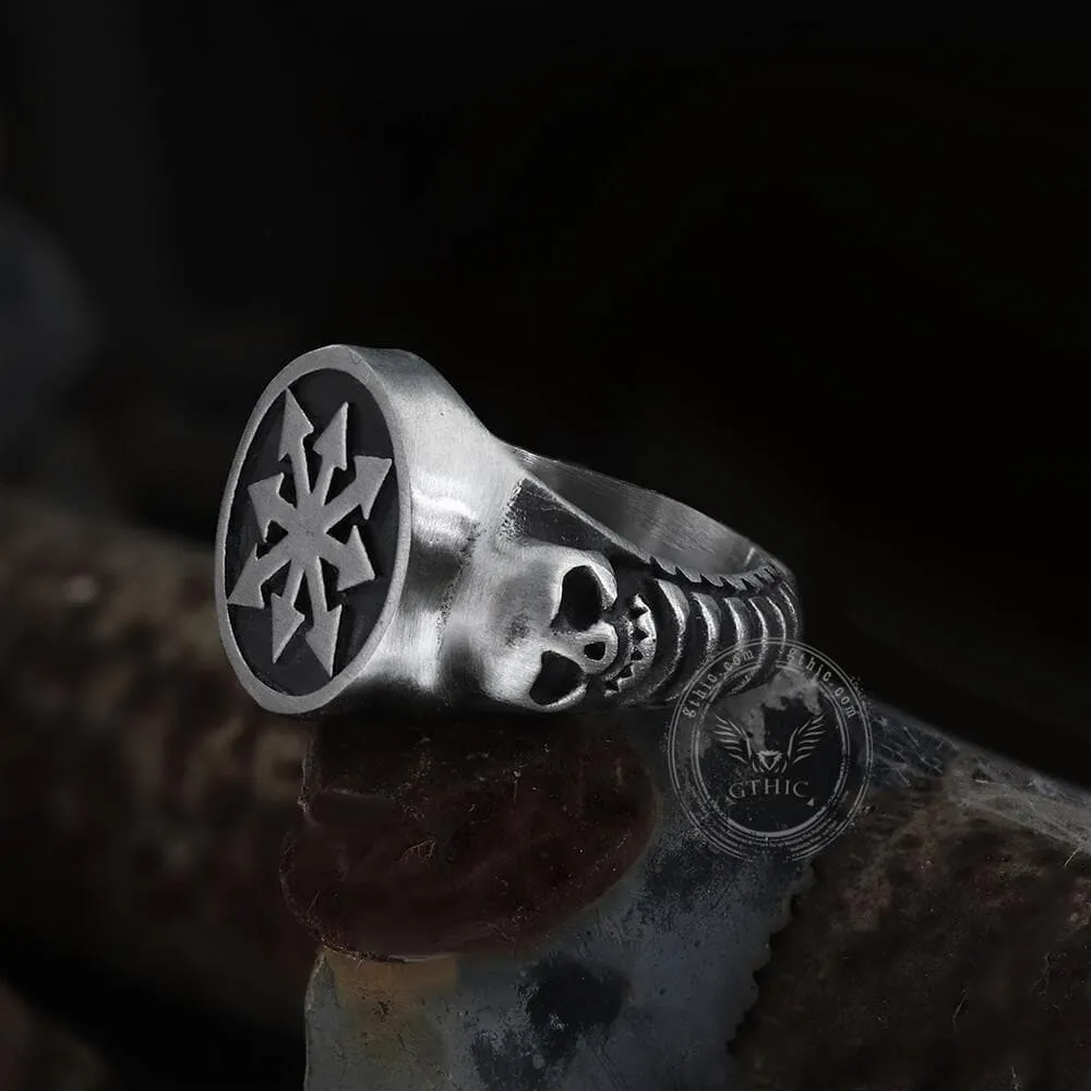 Chaos Star Stainless Steel Skull Ring