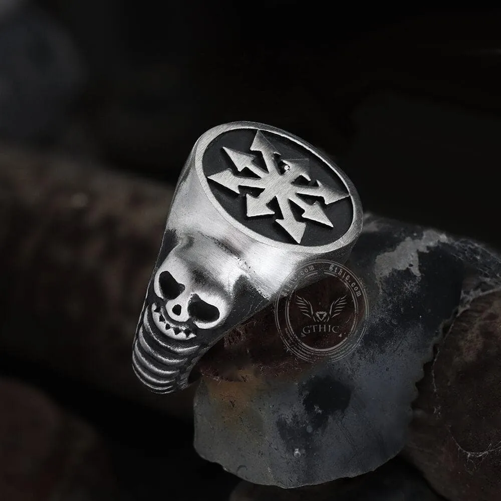 Chaos Star Stainless Steel Skull Ring