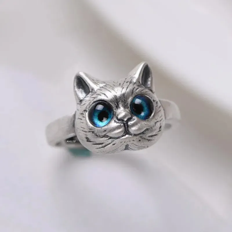 Charm Blue Eyes Cat Rings for Women Girls Cute Animal Trendy Men Jewelry Gifts