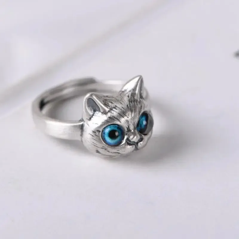 Charm Blue Eyes Cat Rings for Women Girls Cute Animal Trendy Men Jewelry Gifts