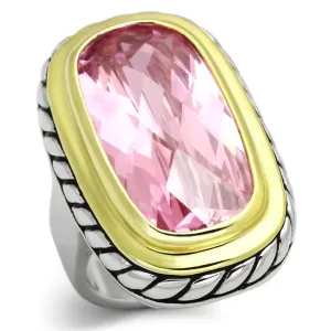 Chic Elegance: Dual-Tone Brass Ring with Pink CZ Accent, , Artistic Ring Design, Modern Elegance, Fine Detailing