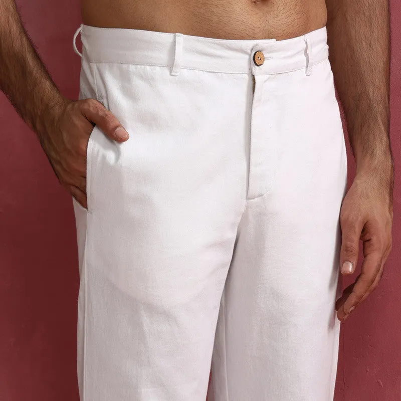 Cotton White Twill Pants for Men