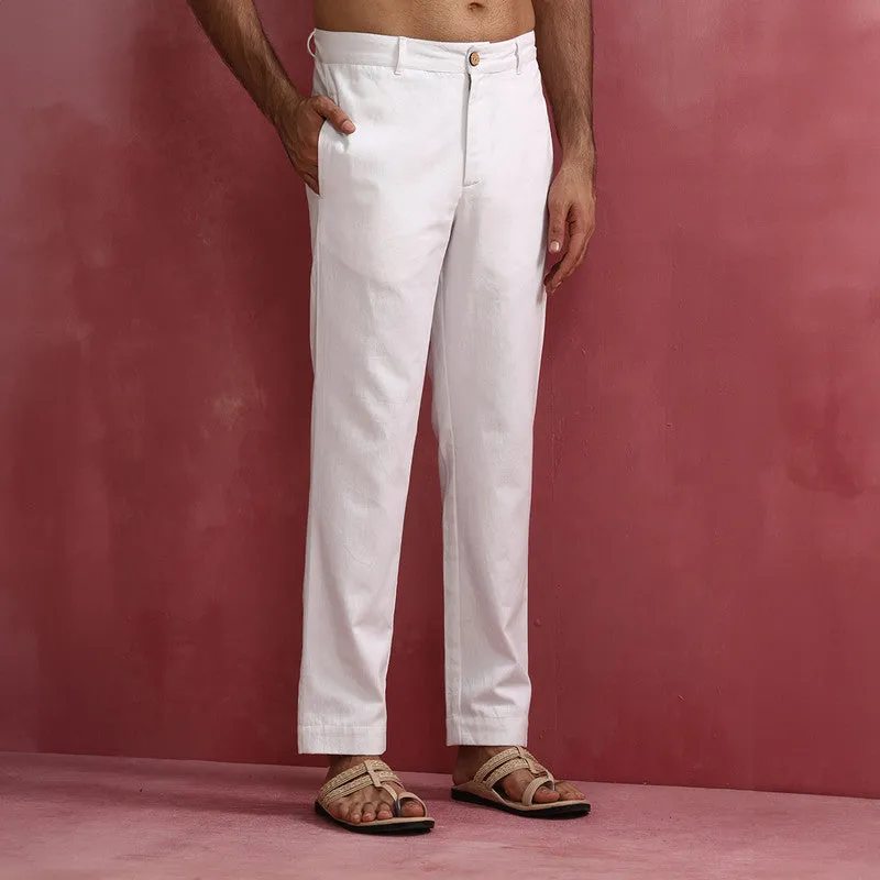 Cotton White Twill Pants for Men