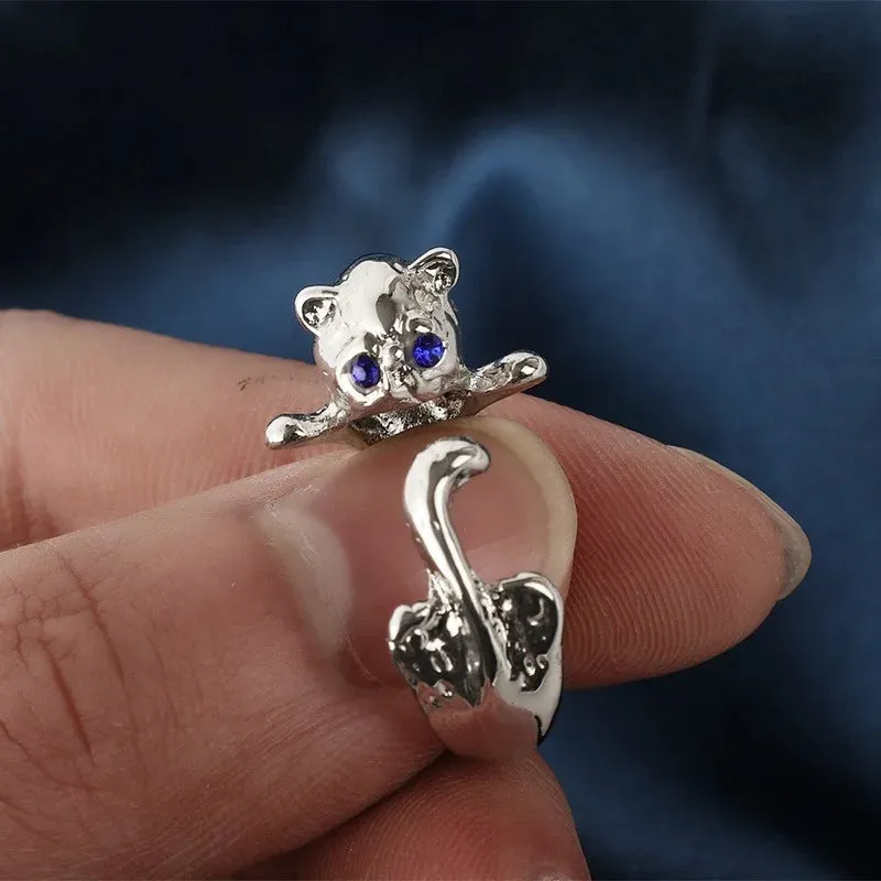 Cute Adorable Silver Plated Cat Ring