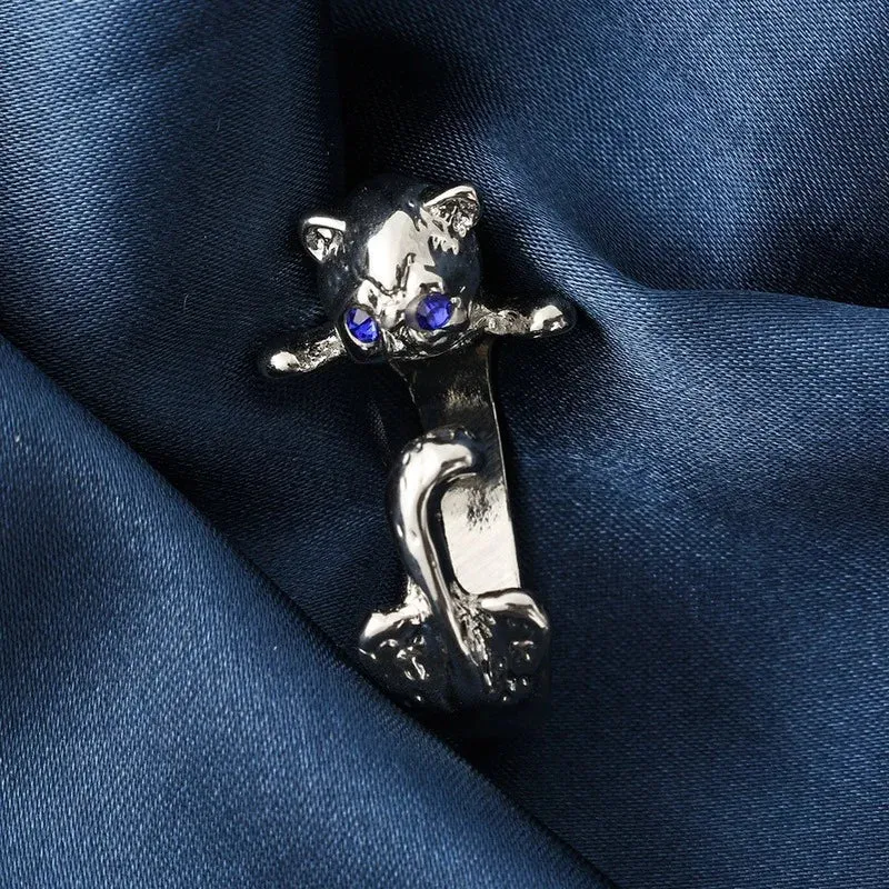 Cute Adorable Silver Plated Cat Ring