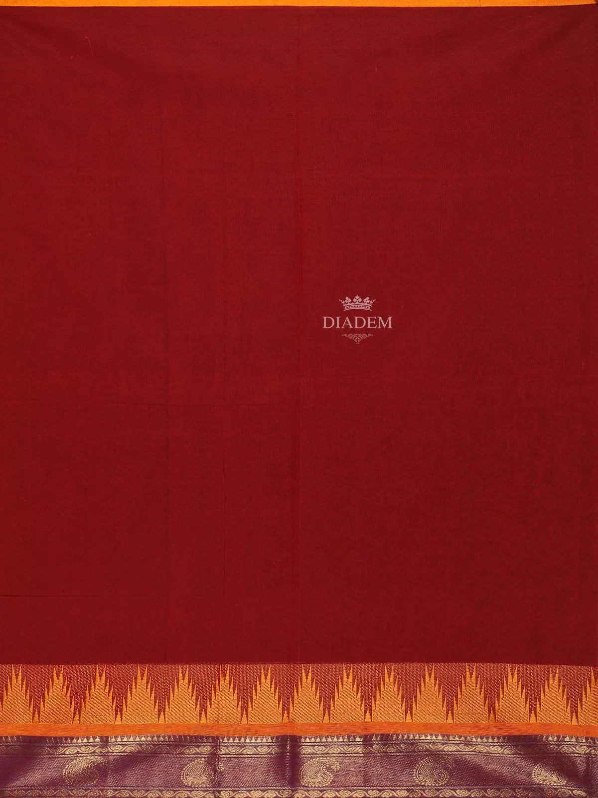 Dark Brown Cotton Saree with Plain Body and Contrast Border