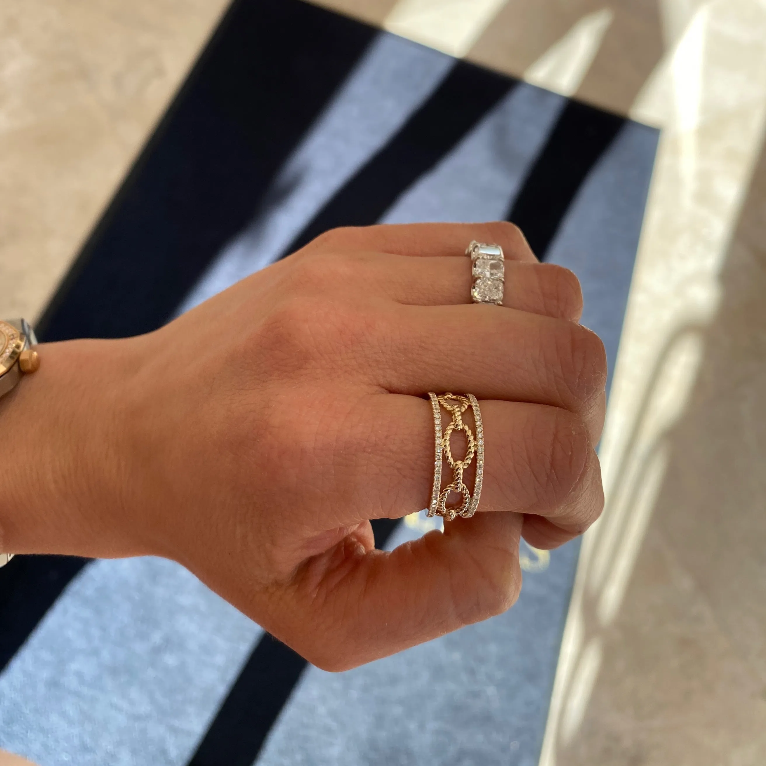 Diamond & Gold Rope Link Ring