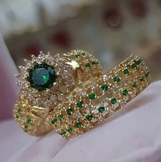 Elegant Gold Color Zircon Crystal Ring