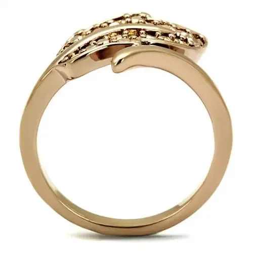 Elegant IP Rose Gold Brass Ring - AAA Grade CZ in Metallic Light Gold