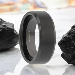 ELISE | Black Tungsten Ring, Brushed Center, Beveled