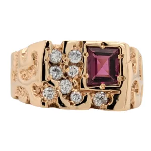 Estate: 14K Garnet Nugget Ring with Diamonds