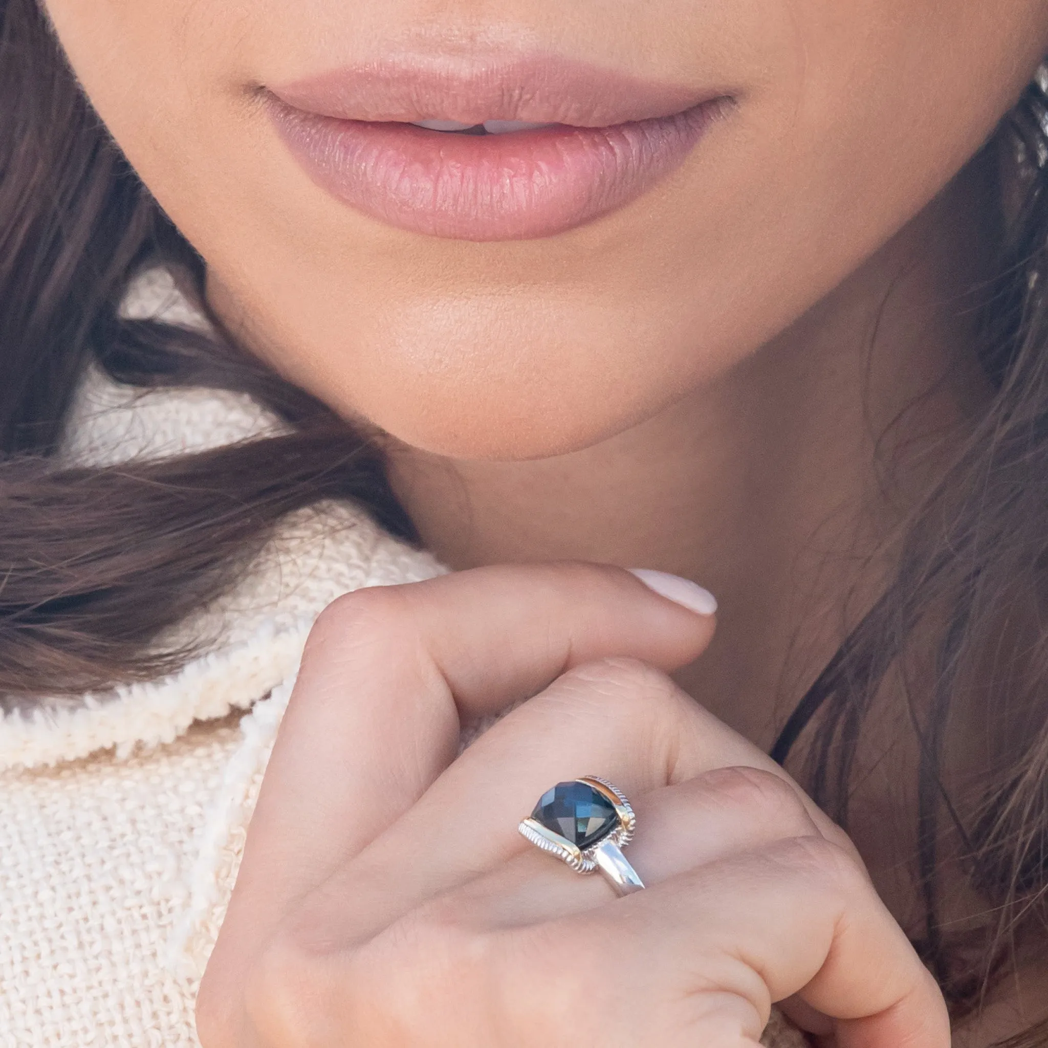 Eternity Ring with Blue Quartz over Hematite Doublet and 18K Gold