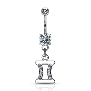 Gemini Zodiac CZ Belly Ring