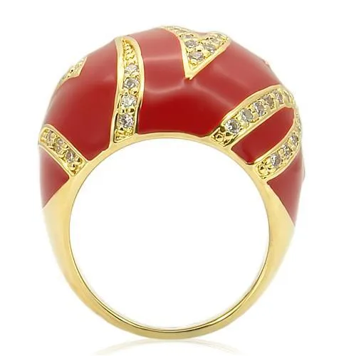 Gold Brass Ring with AAA Grade CZ in Clear for Women Style 0W229