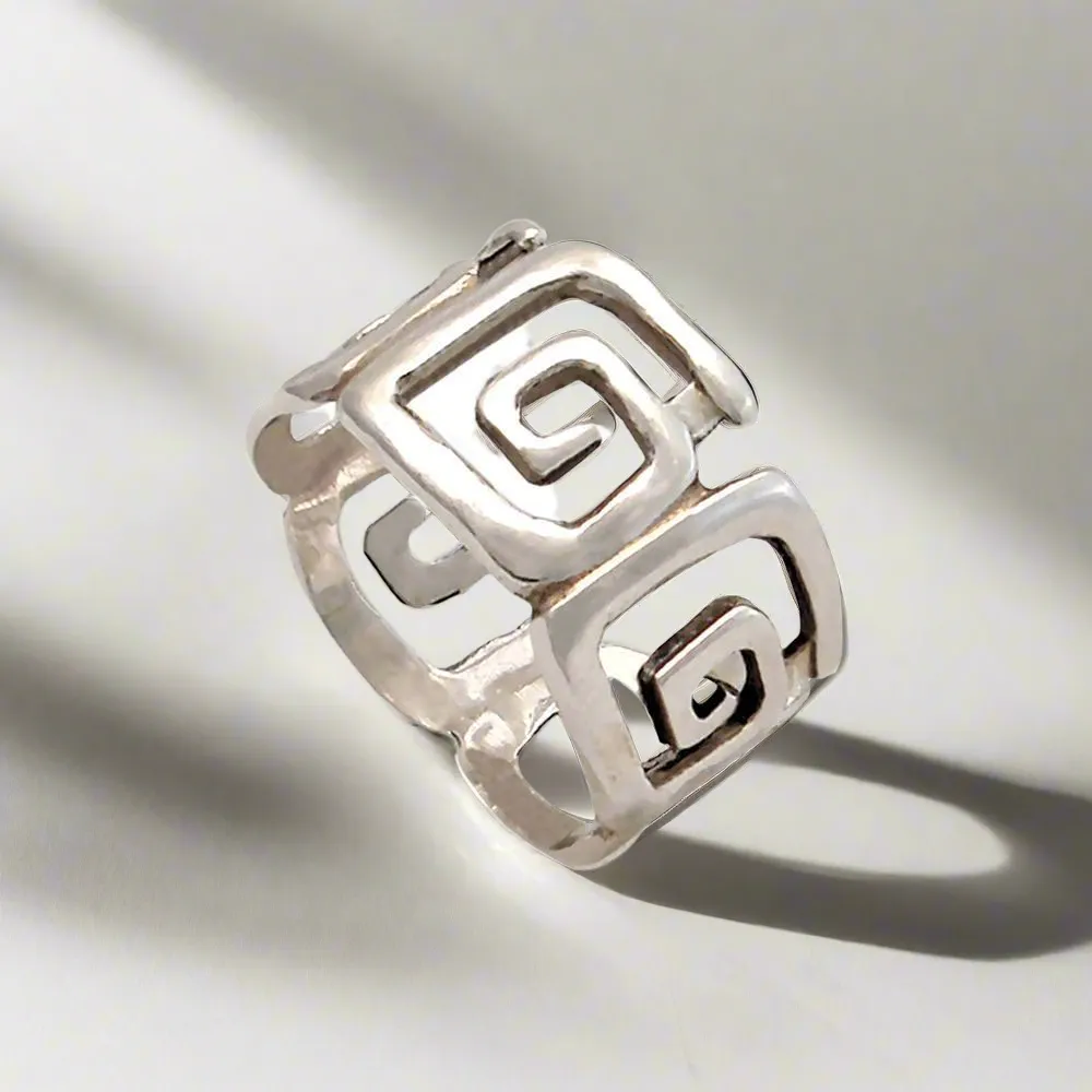 Greek Key Meander Ring in Sterling Silver, Meander Ring (DT-62)