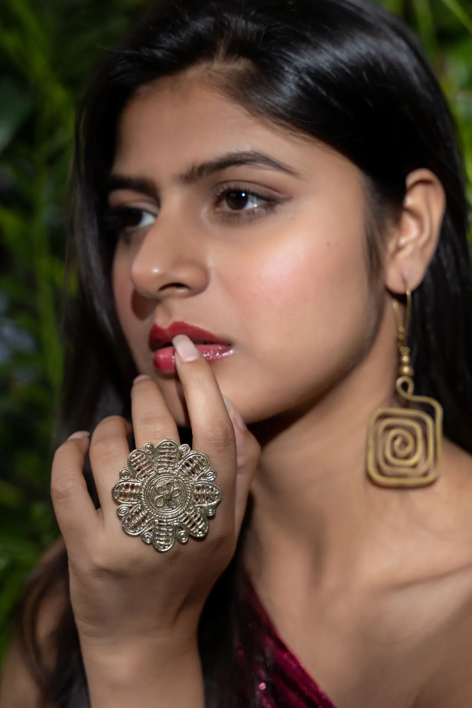 Handmade Adjustable Floral Dokra Brass Finger Ring with Intricate Design and Timeless Elegance