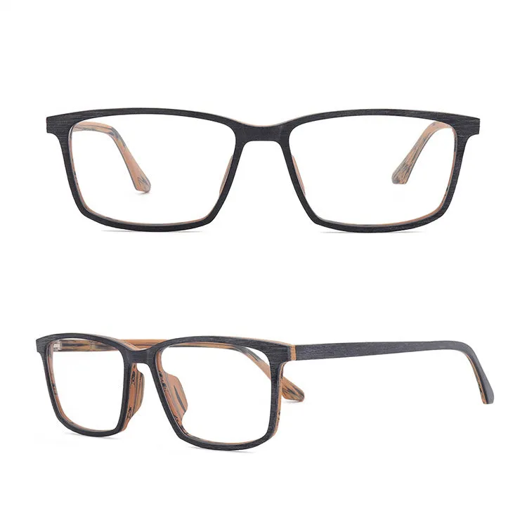 Hdcrafter Men's Full Rim Oversized Square Wood Frame Eyeglasses 1695