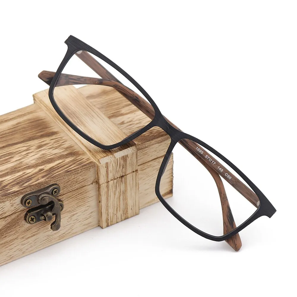 Hdcrafter Men's Full Rim Oversized Square Wood Frame Eyeglasses 1695