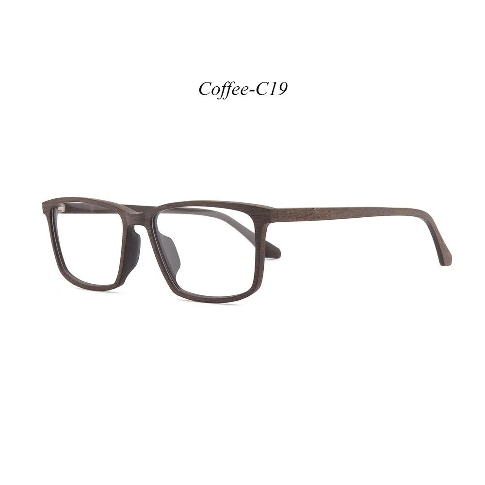 Hdcrafter Men's Full Rim Oversized Square Wood Frame Eyeglasses 1695