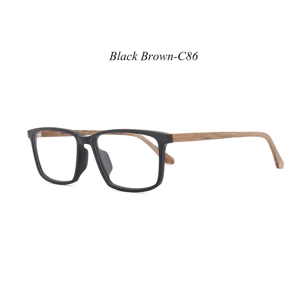 Hdcrafter Men's Full Rim Oversized Square Wood Frame Eyeglasses 1695