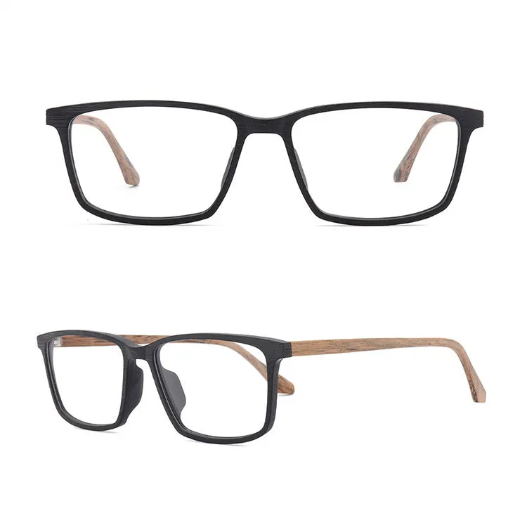 Hdcrafter Men's Full Rim Oversized Square Wood Frame Eyeglasses 1695