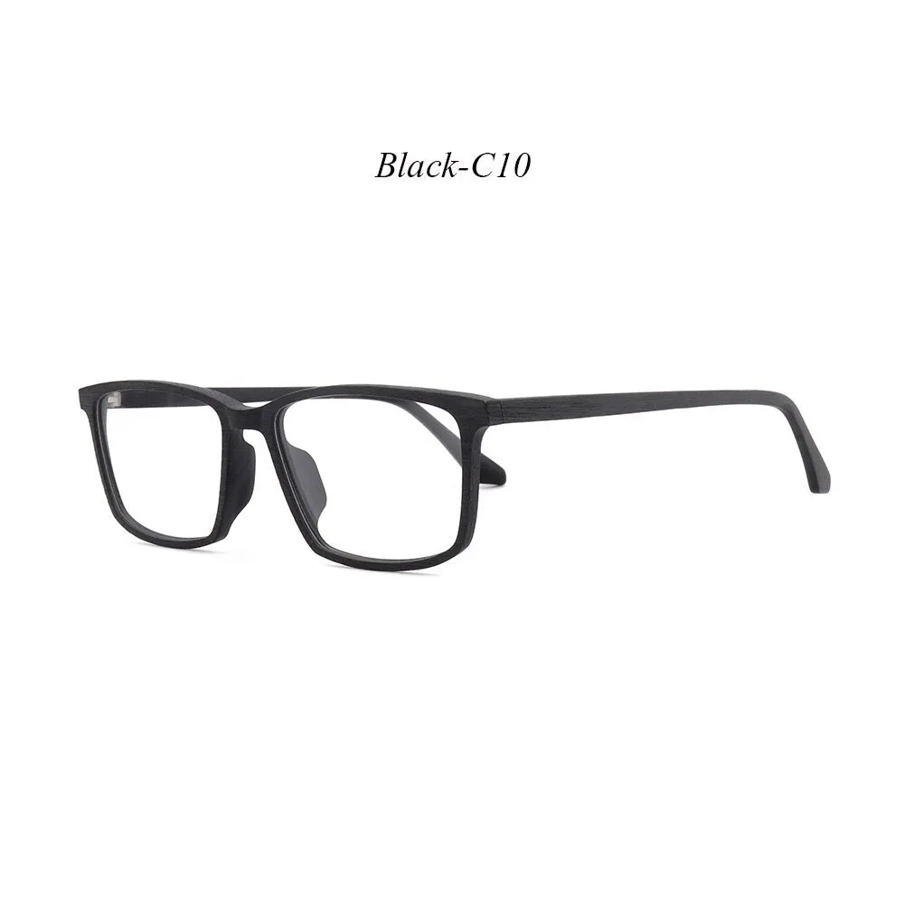 Hdcrafter Men's Full Rim Oversized Square Wood Frame Eyeglasses 1695