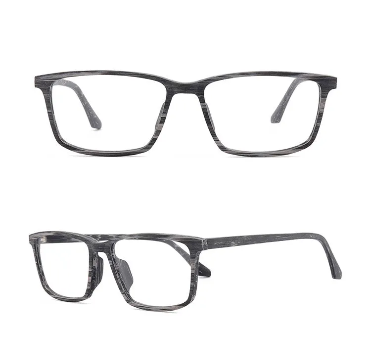 Hdcrafter Men's Full Rim Oversized Square Wood Frame Eyeglasses 1695