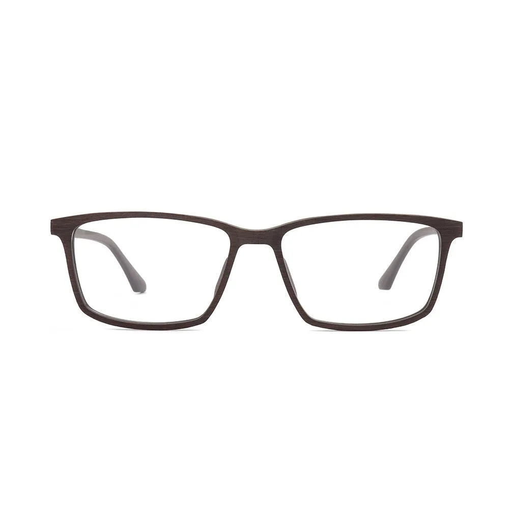 Hdcrafter Men's Full Rim Oversized Square Wood Frame Eyeglasses 1695