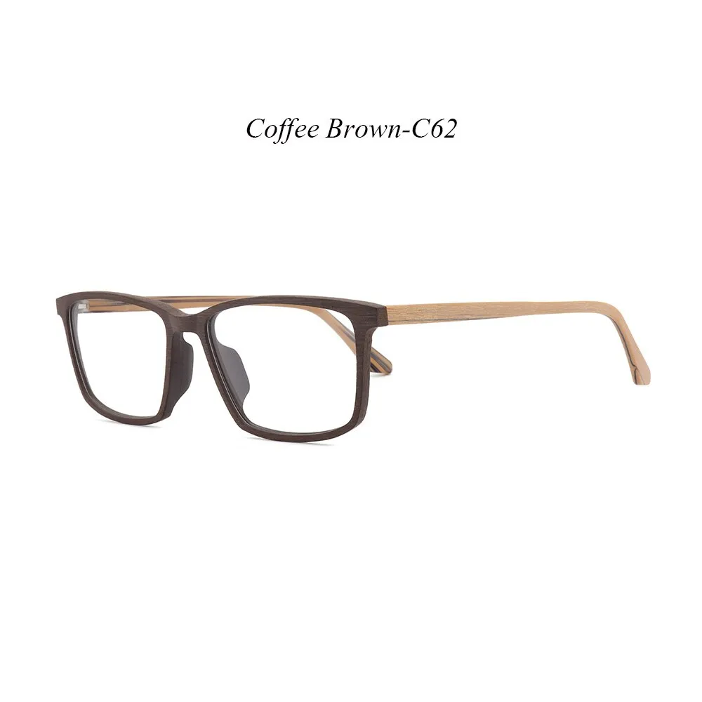 Hdcrafter Men's Full Rim Oversized Square Wood Frame Eyeglasses 1695