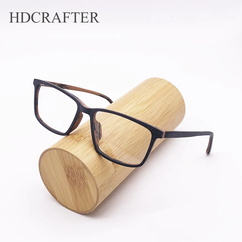 Hdcrafter Men's Full Rim Oversized Square Wood Frame Eyeglasses 1695