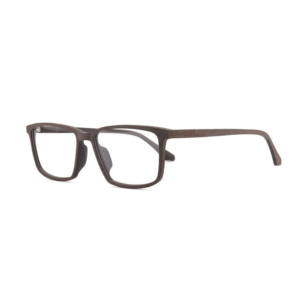 Hdcrafter Men's Full Rim Oversized Square Wood Frame Eyeglasses 1695