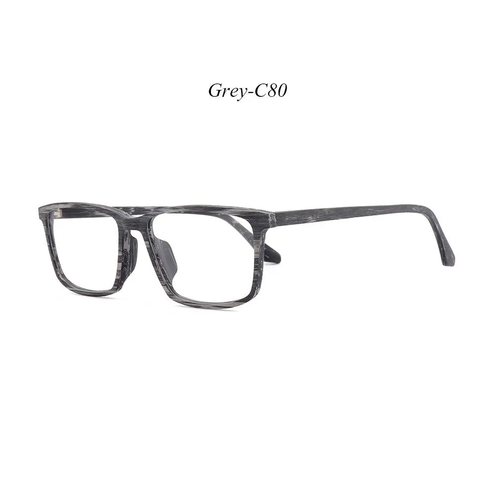 Hdcrafter Men's Full Rim Oversized Square Wood Frame Eyeglasses 1695