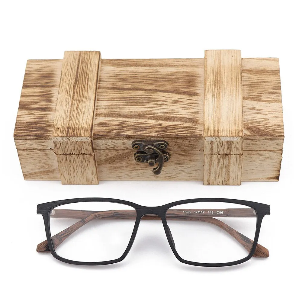 Hdcrafter Men's Full Rim Oversized Square Wood Frame Eyeglasses 1695