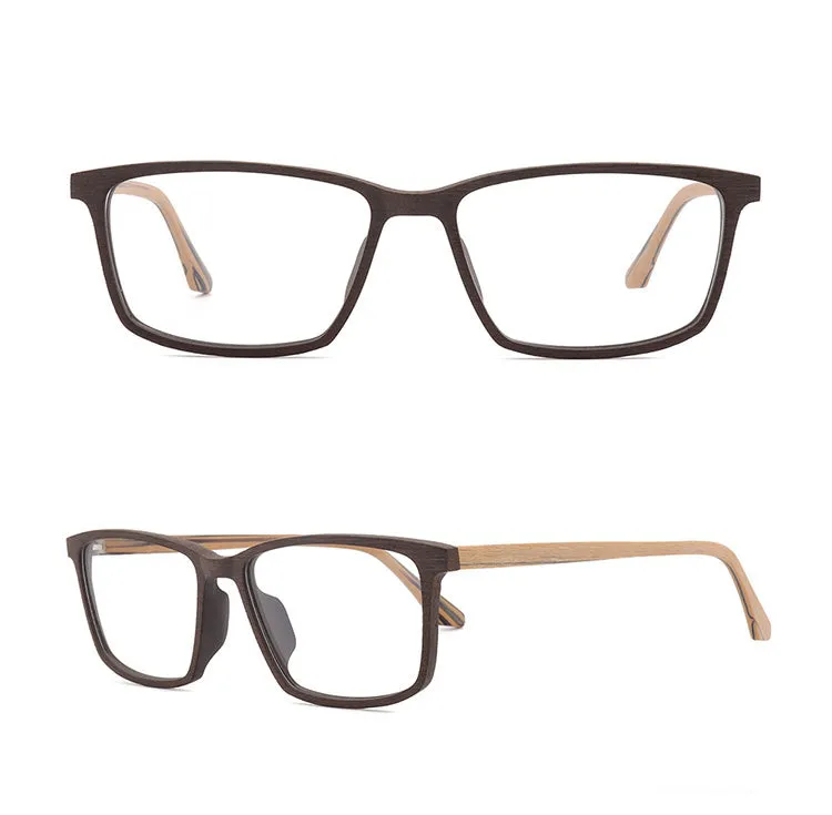 Hdcrafter Men's Full Rim Oversized Square Wood Frame Eyeglasses 1695