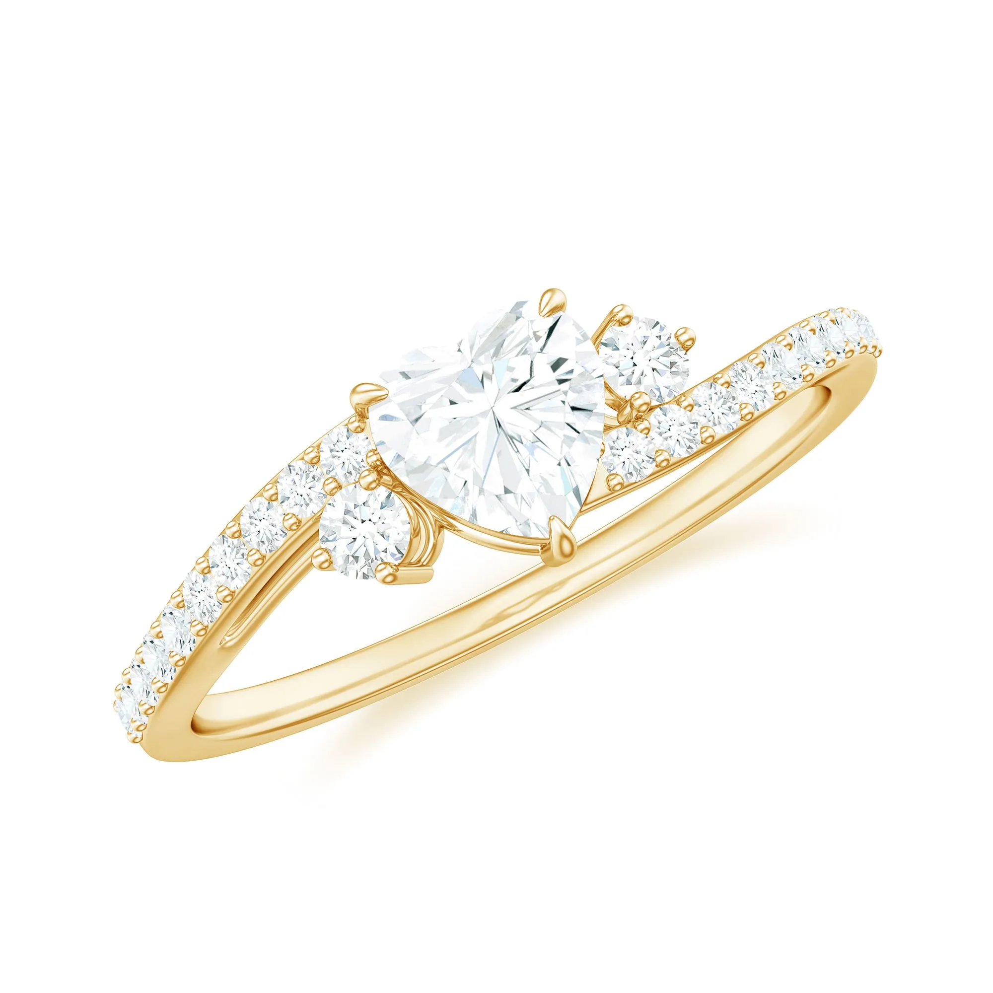 Heart Shape Moissanite Bypass Engagement Ring with Side Stones