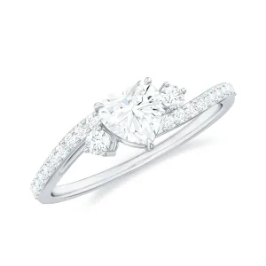 Heart Shape Moissanite Bypass Engagement Ring with Side Stones