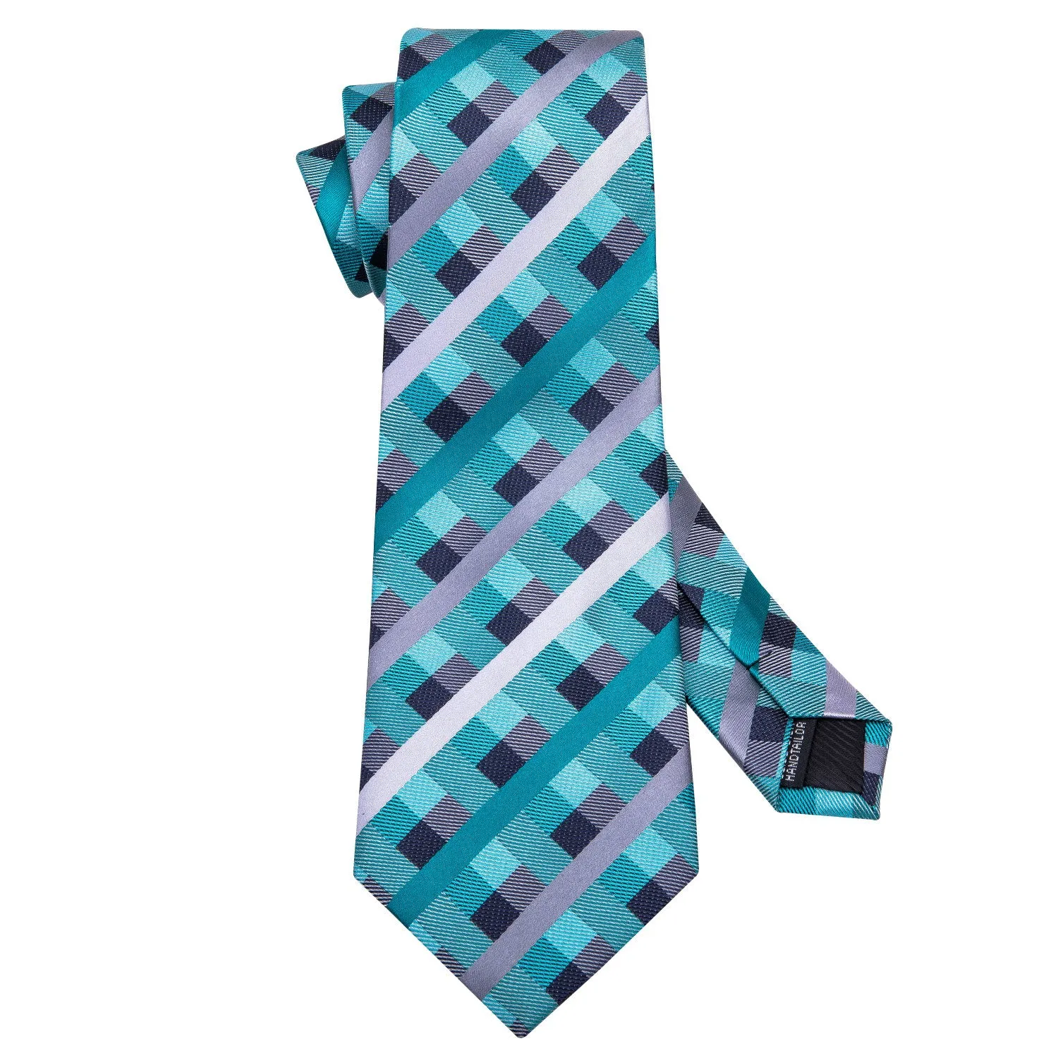 Hi-Tie Beautiful Plaid Checkered Necktie Pocket Square Cufflinks Set