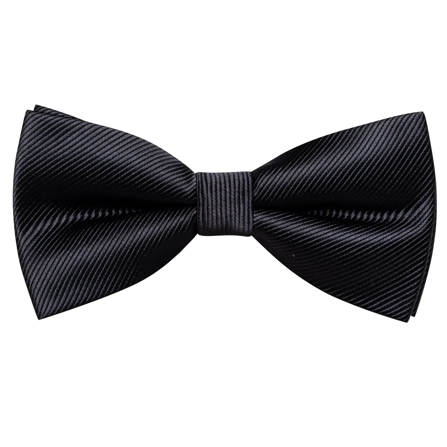 Hi-Tie Black Bow Tie Striped Pre-tied Men Bow Ties Hanky Cufflinks Set