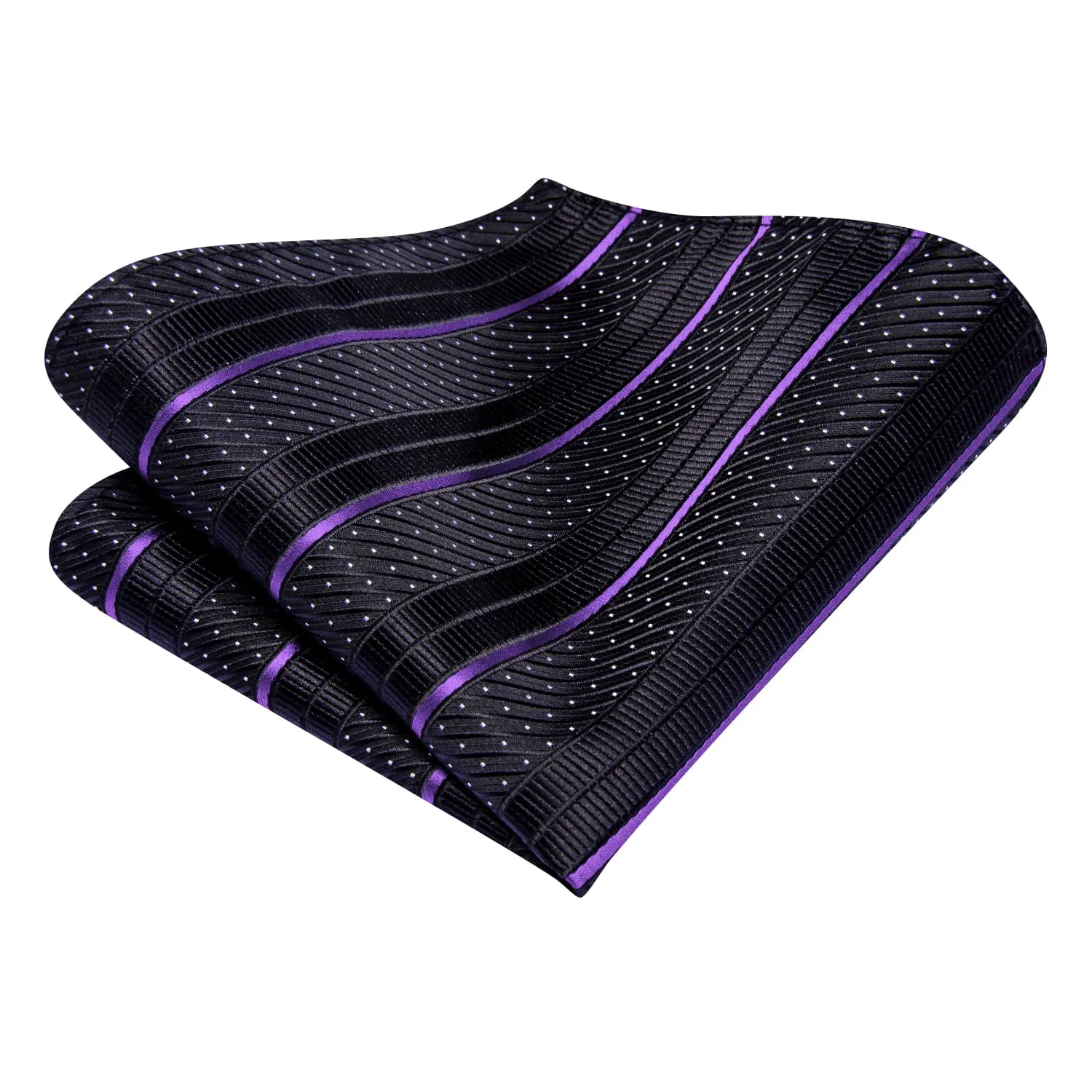 Hi-Tie Black Tie Purple Stripes White Dots Formal Neck Tie Set for Men