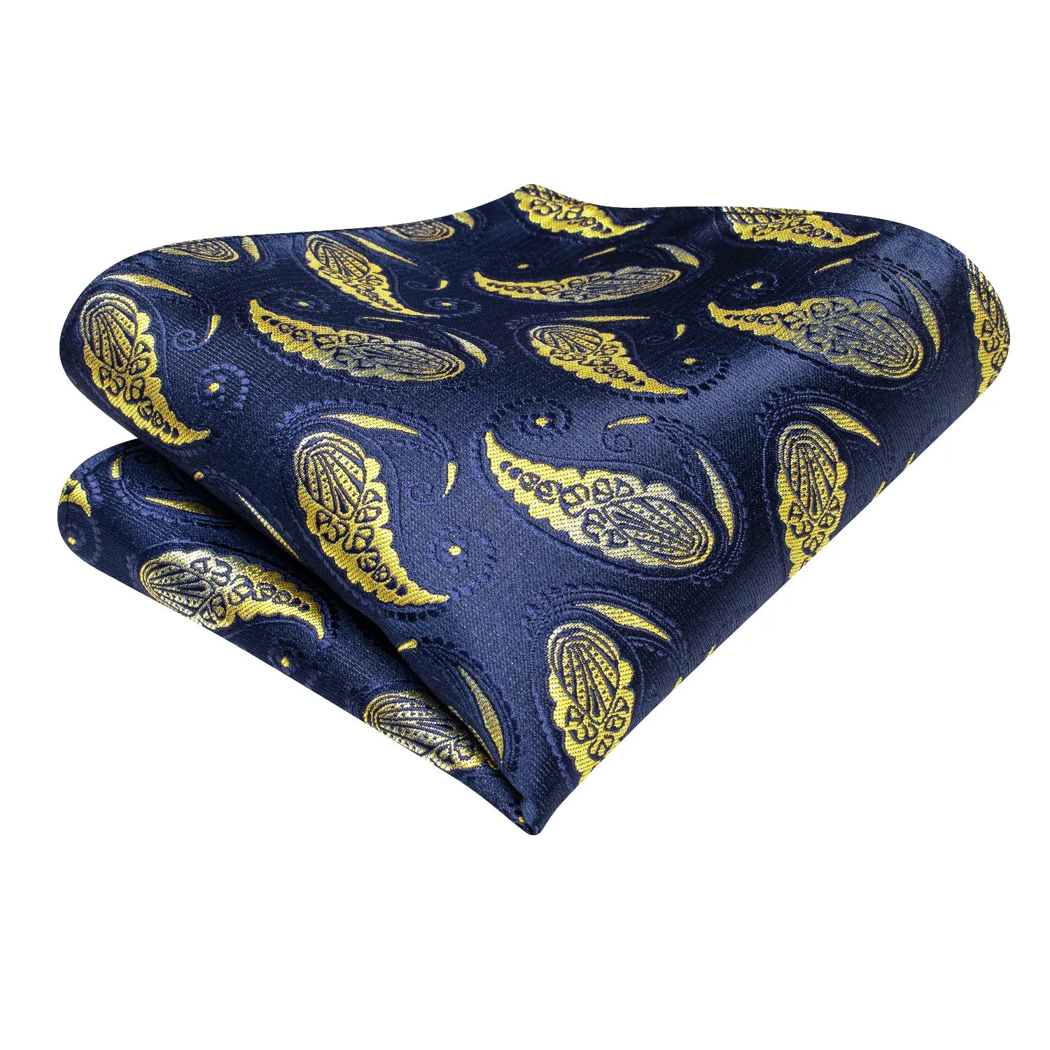 Hi-Tie Blue Necktie Yellow Paisley Men Tie Pocket Square Cufflinks Set