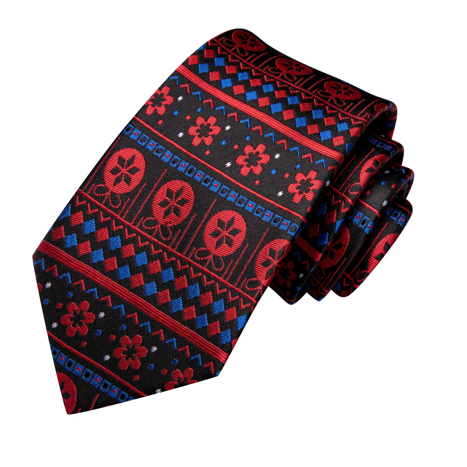 Hi-Tie Christmas Black Red Novelty Men Tie Pocket Square Cufflinks Set