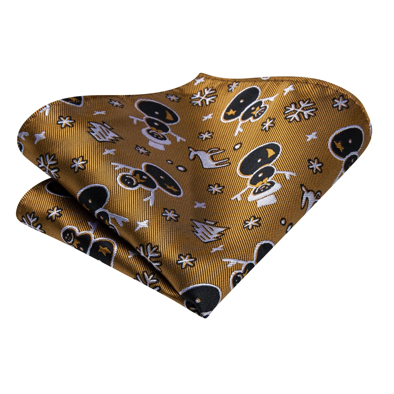 Hi-Tie Christmas Olive White Black Snowflake Deer Snowmen Neck Tie Set