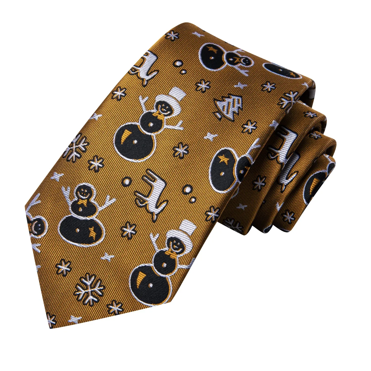 Hi-Tie Christmas Olive White Black Snowflake Deer Snowmen Neck Tie Set