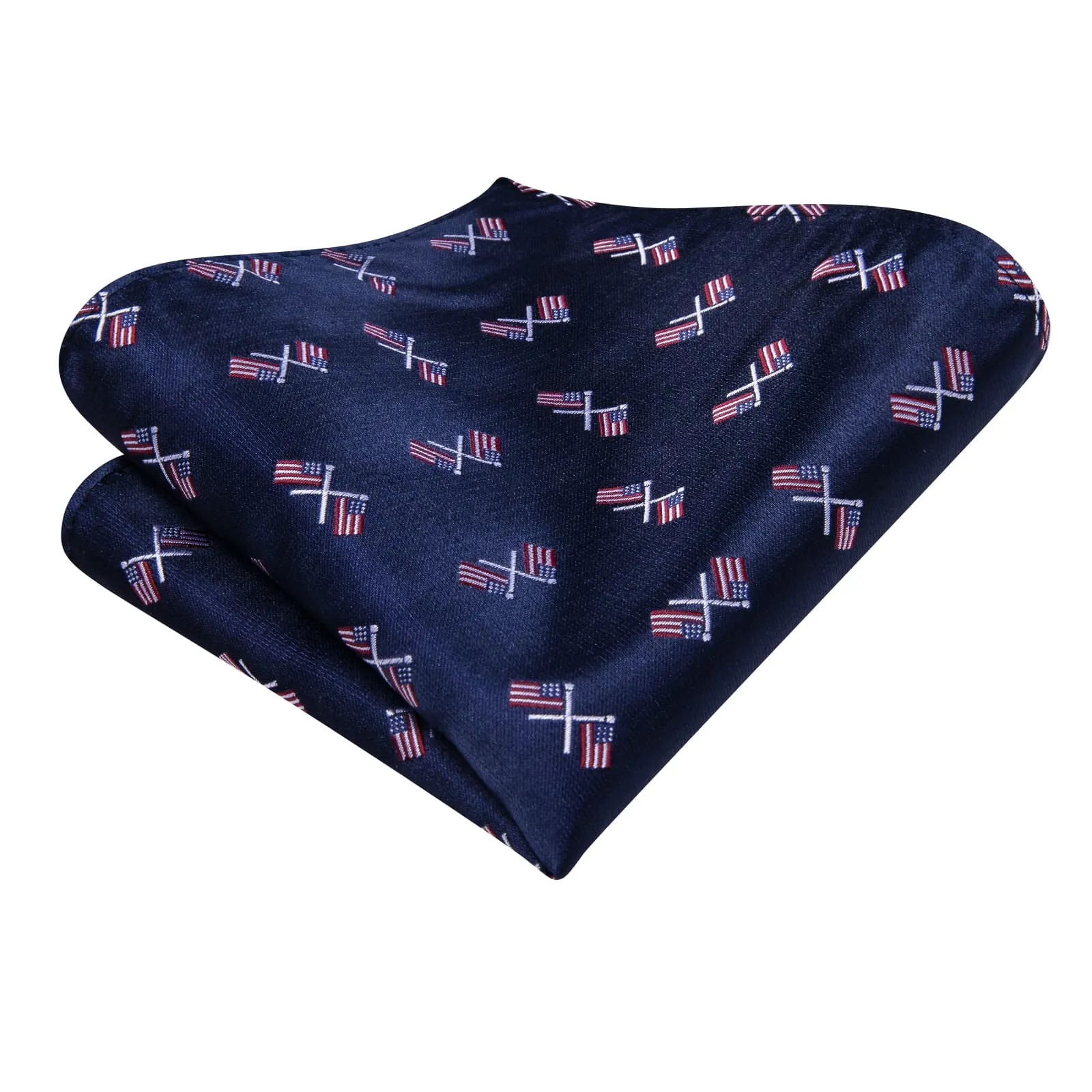 Hi-Tie Dark Blue Tie American Flag Pattern Men's Festival Necktie Set