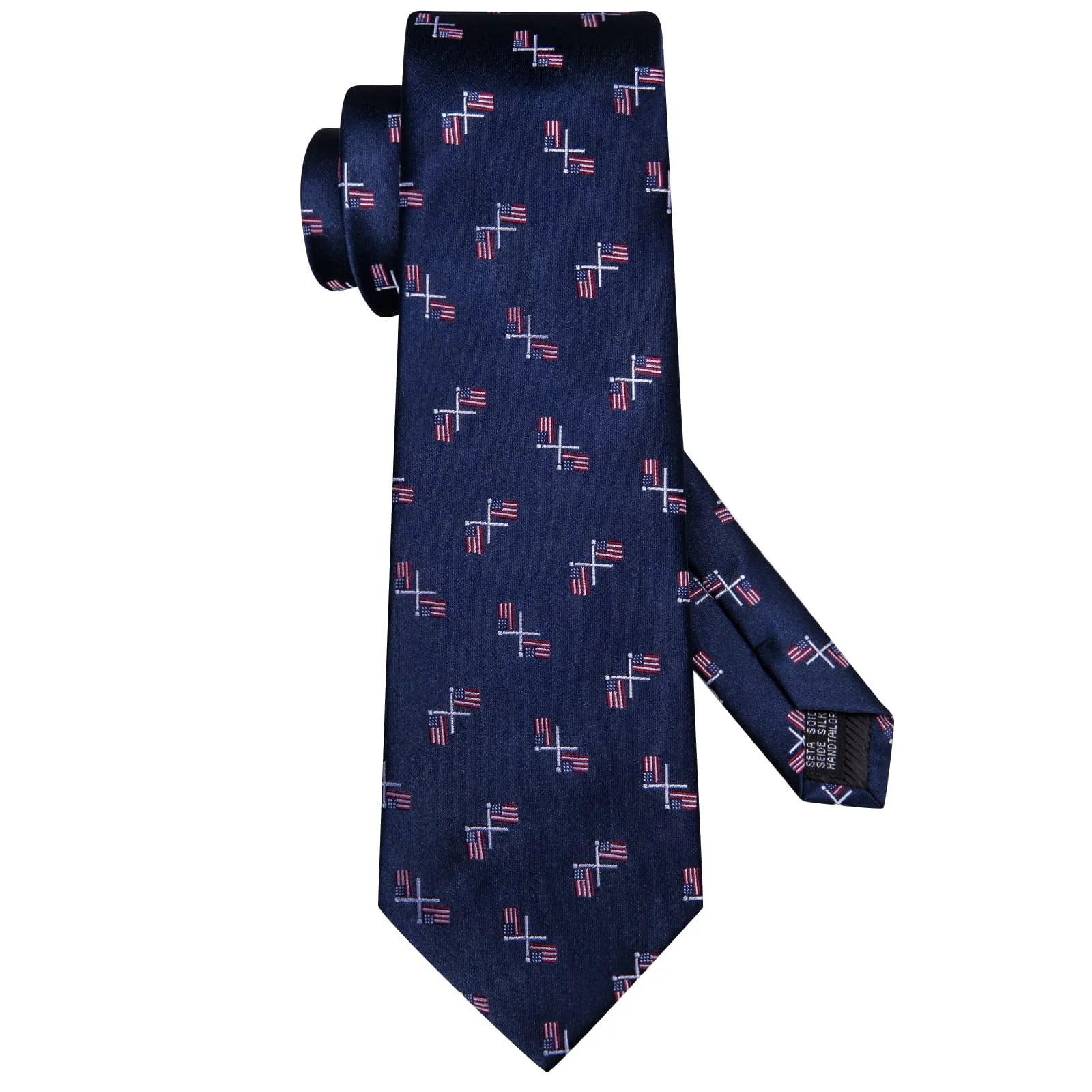 Hi-Tie Dark Blue Tie American Flag Pattern Men's Festival Necktie Set