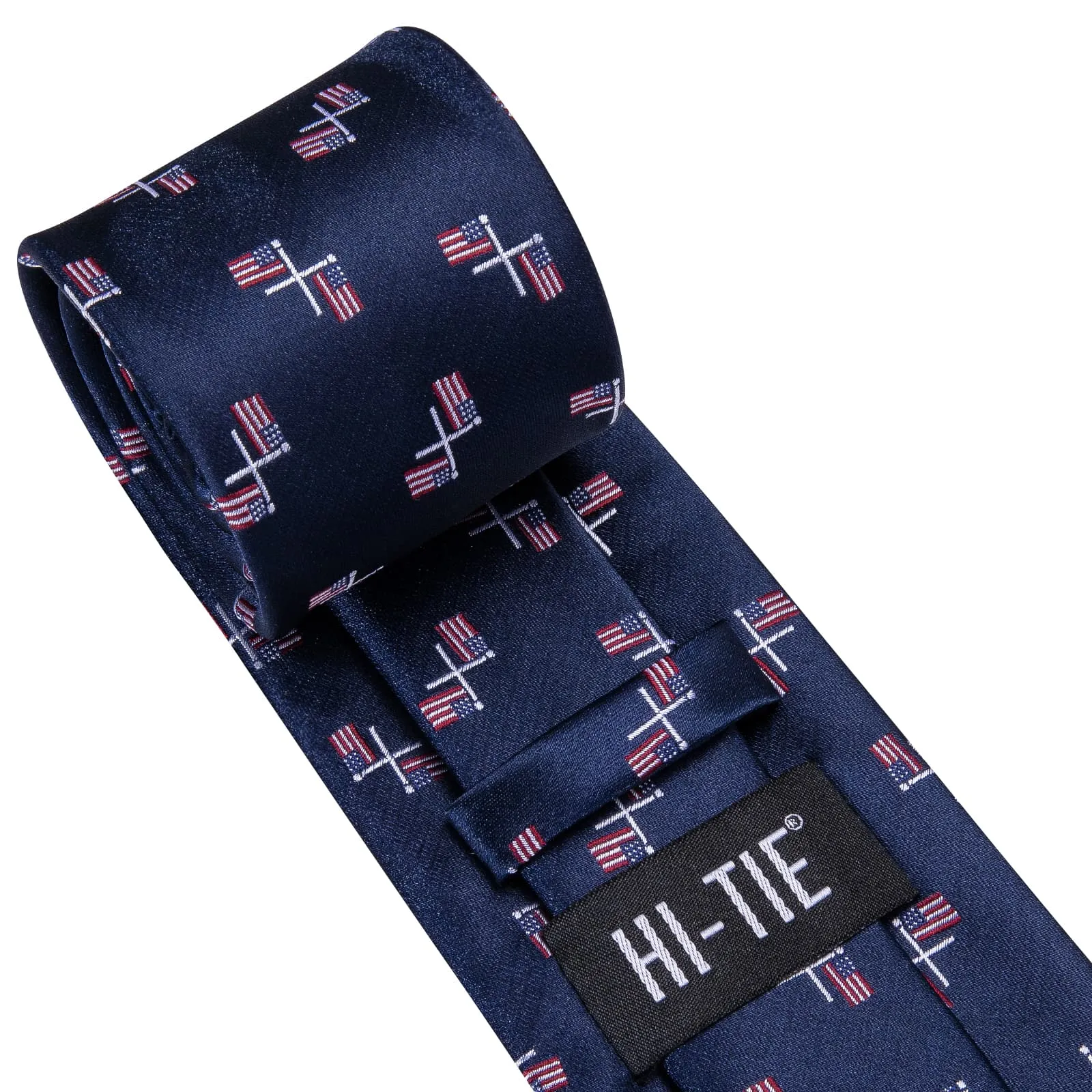 Hi-Tie Dark Blue Tie American Flag Pattern Men's Festival Necktie Set