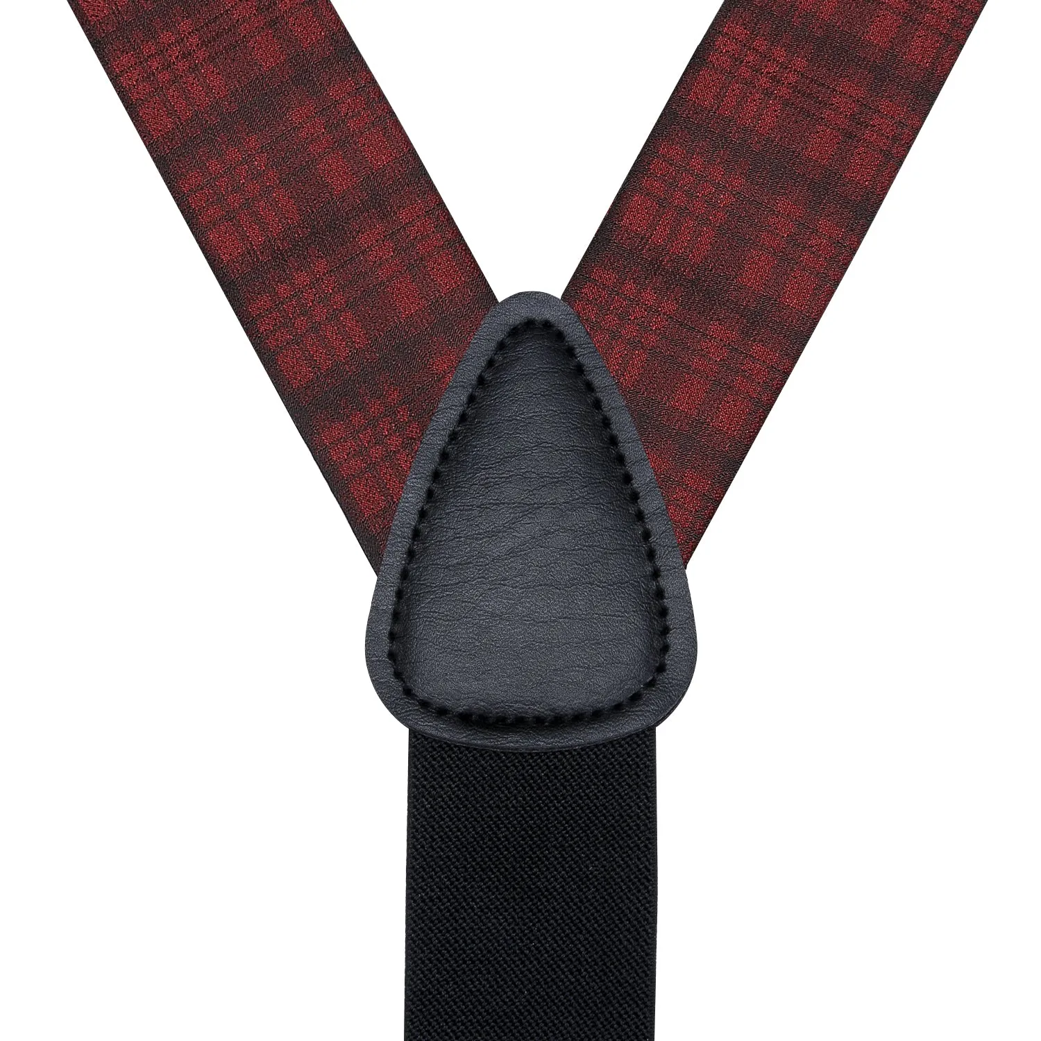 Hi-Tie Dark Red Plaid Stripe Suspender Bowtie Handkerchief Cufflinks Set